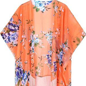 Women's Floral Kimono Cover Up - Lightweight Leopard Chiffon Beachwear
